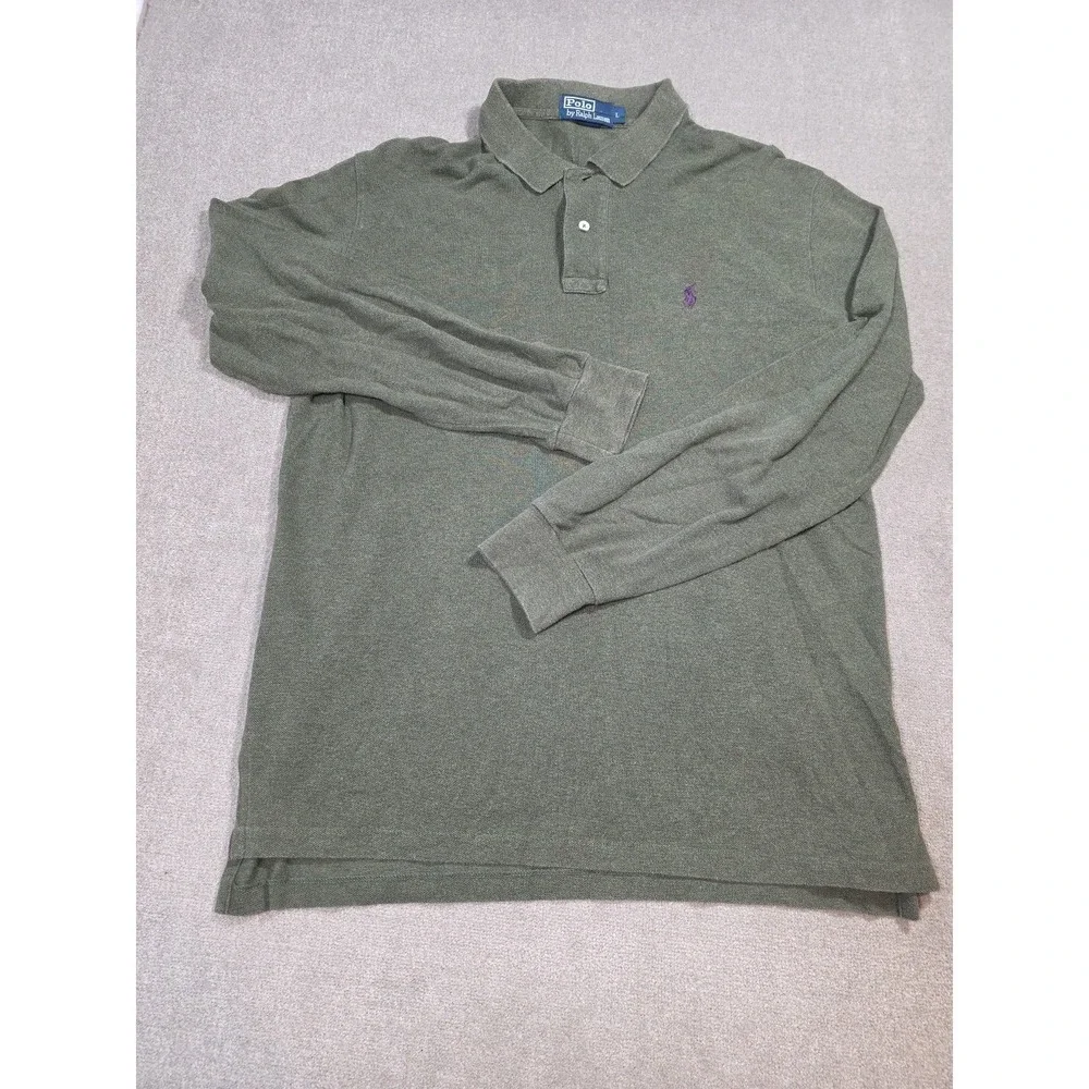 Vintage Polo Ralph Lauren Shirt Mens Large‎ Green Purple Pony Logo Long Sleeve